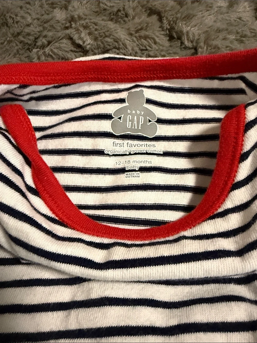 GAP Black & White Striped Baby One-Piece with Red Trim